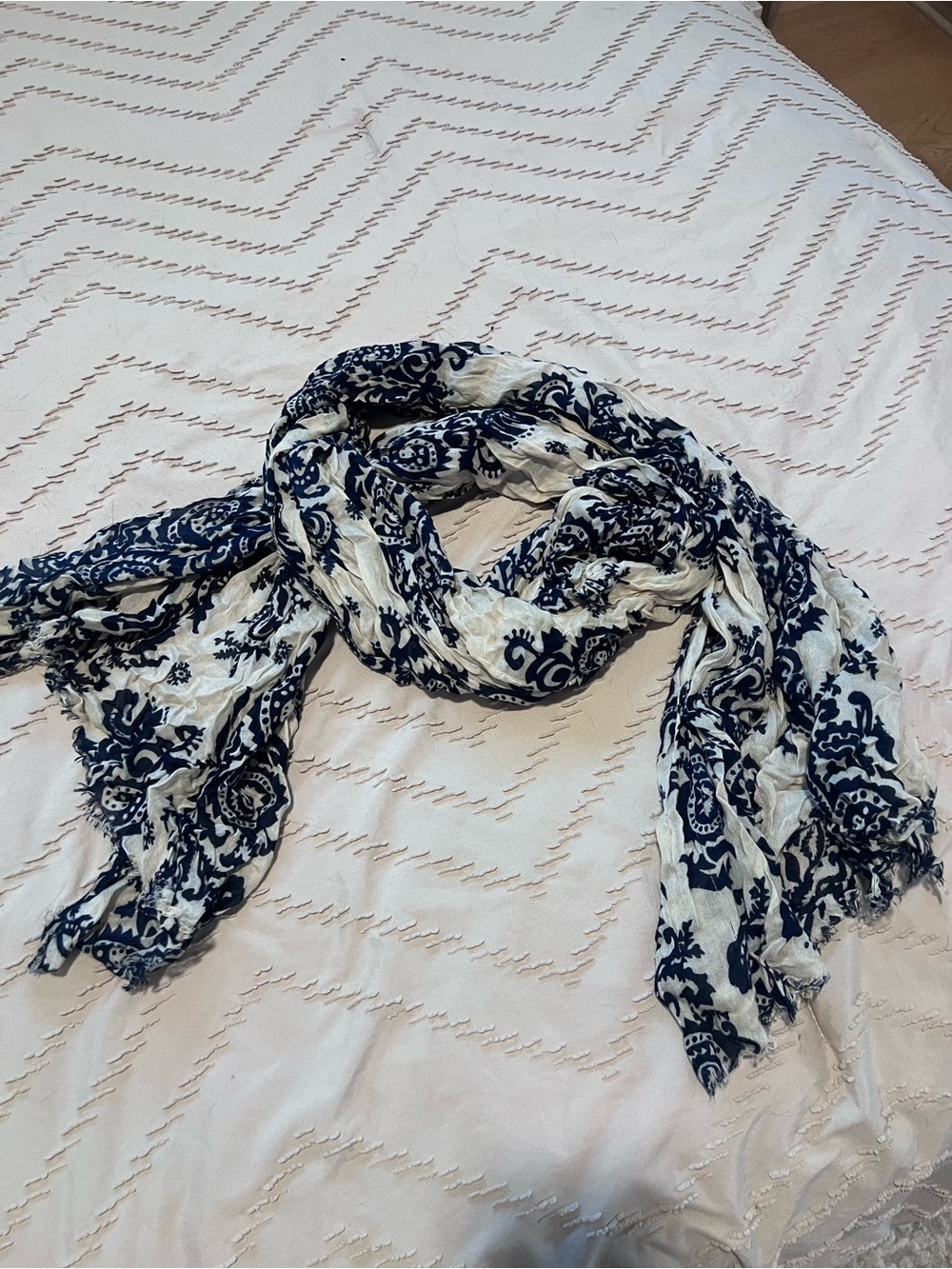 Cream & Navy Blue Paisley Scarf - Home Accents